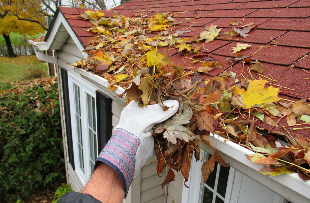 The Brightness team cleaning a gutter in a new jersey home