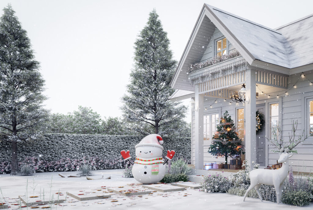 snow on a property that was decorated by Christmas lights installation In a New York Home