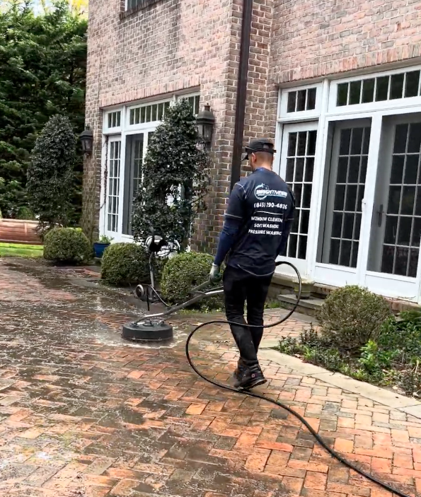 Brightness window cleaning power washing a customer home in Bergen County